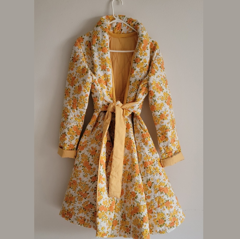 Handmade quilt princess coat S/M 100% cotton a line, fitted waist
